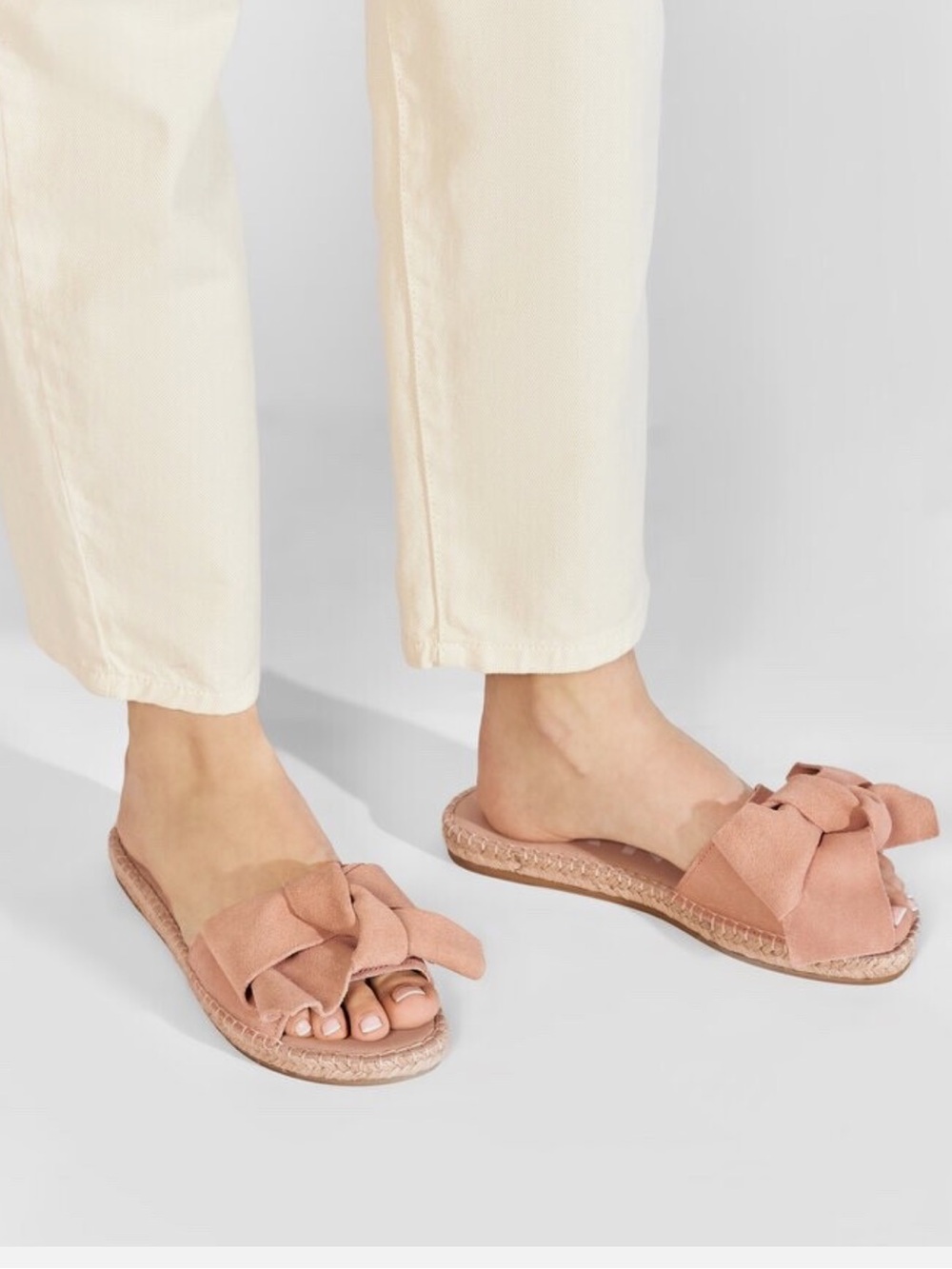Manebi Hampton Bow pastel rose suede Slide espadrille Sandals women’s 8